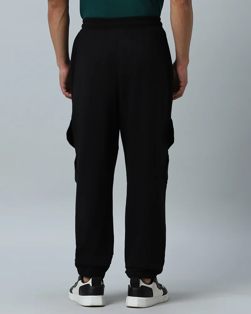 Bewakoof  Men's Black Super Loose Fit Cargo Warm Joggers for Men | Best Price UAE